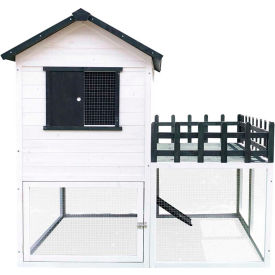 Hanover Elevated Wooden Chicken Coop with Ramp Planting Area Wire Mesh Run Waterproof Roof HANCC0102-WHT