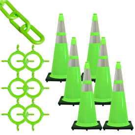 Mr. Chain® Traffic Cone & Chain Kit with Reflective Collars Safety Green 77-6972