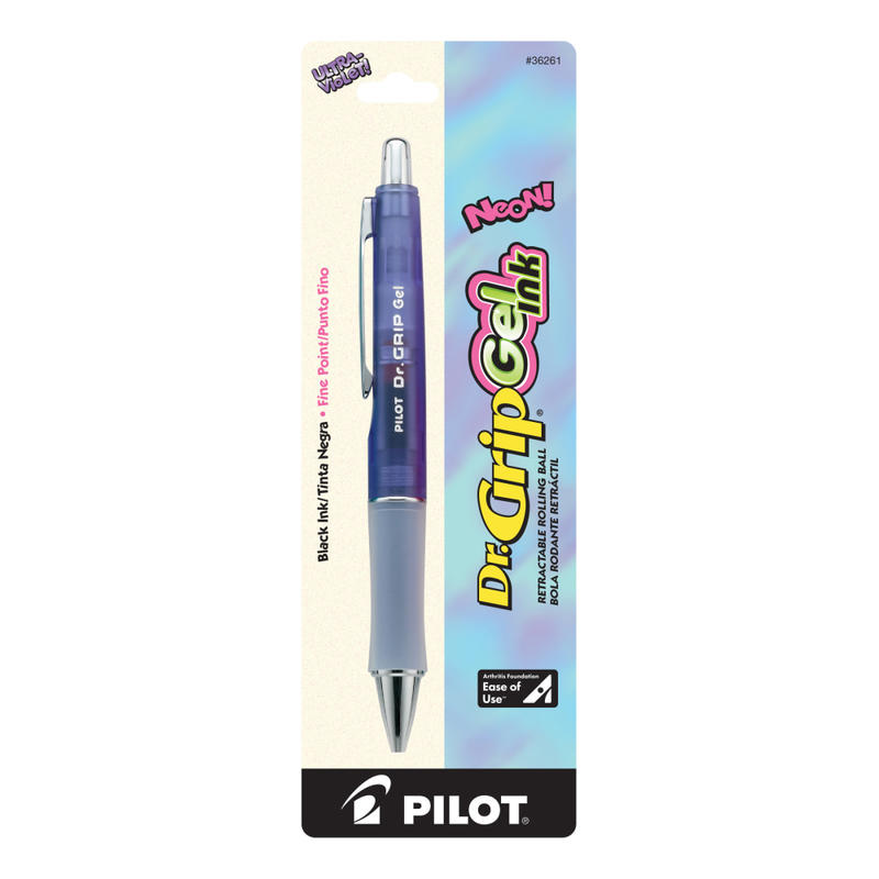 Pilot Dr. Grip Gel Rollerball Pen, Fine Point, 0.7 mm, Ultraviolet Barrel, Black Ink MPN:36261