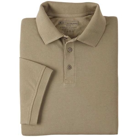 Tactical Polo Shirt, 100% Cotton, Button, Tan, 2XL MPN:41060T