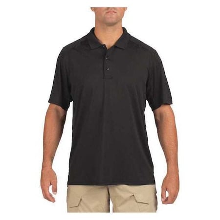 Men's Tactical Polo Shirt, 100% Polyester, Button, 0 Pocket(s), Black, 3XL MPN:41192