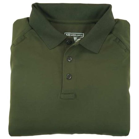 Tactical Polo Shirt, 100% Polyester, Button, 2 Pocket(s), Olive Green, 2XL MPN:71049