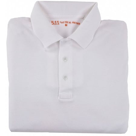 Tactical Polo Shirt, 100% Cotton, Button, White, S MPN:71182