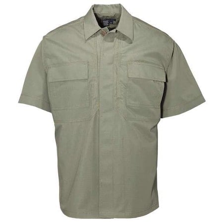 Tactical Shirt, 35% Cotton, 65% Polyester, Button, Hook-and-Loop, 5 Pocket(s), Olive Green, 2XL MPN:71339T