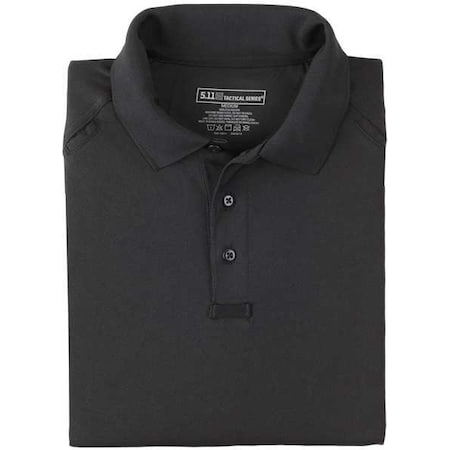 Tactical Polo Shirt, 100% Polyester, Button Front, Black, 3XL MPN:72049