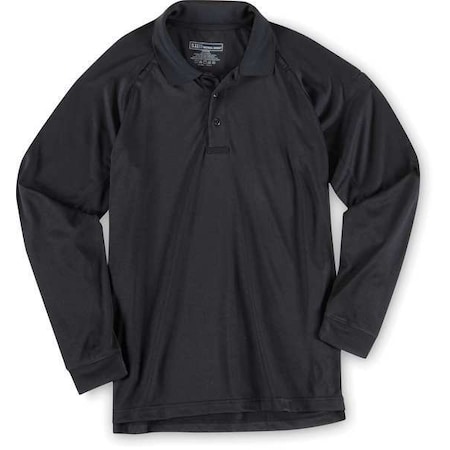 Tactical Polo Shirt, 100% Polyester, Button, 2 Pocket(s), Black, XL MPN:72049T