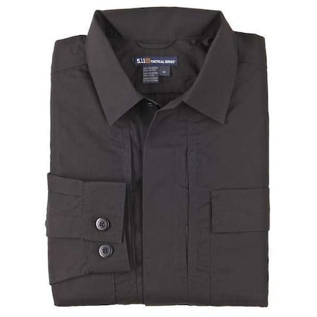Taclite TDU Long Sleeve Shirt, 35% Cotton, 65% Polyester, Taclite Ripstop with PTFE Finish, Black MPN:72054