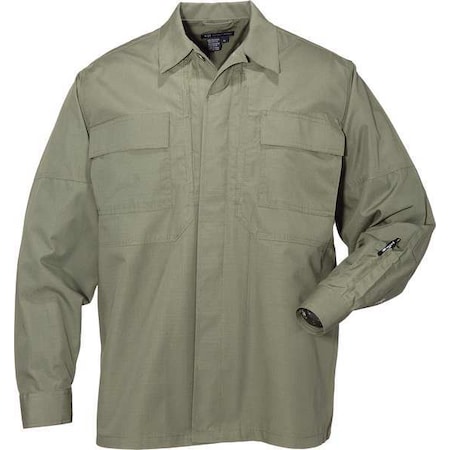 Tactical Shirt, 35% Cotton Ripstop, 65% Polyester, Button, Hook-and-Loop, 4 Pocket(s), Olive Green MPN:72054T