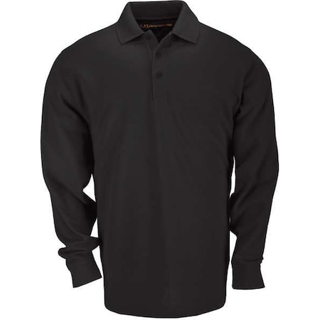 Tactical Polo Shirt, 100% Cotton, Button, Black, 3XL MPN:72360