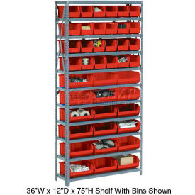 GoVets™ Steel Open Shelving with 30 Red Plastic Stacking Bins 6 Shelves - 36x12x39 245RD603