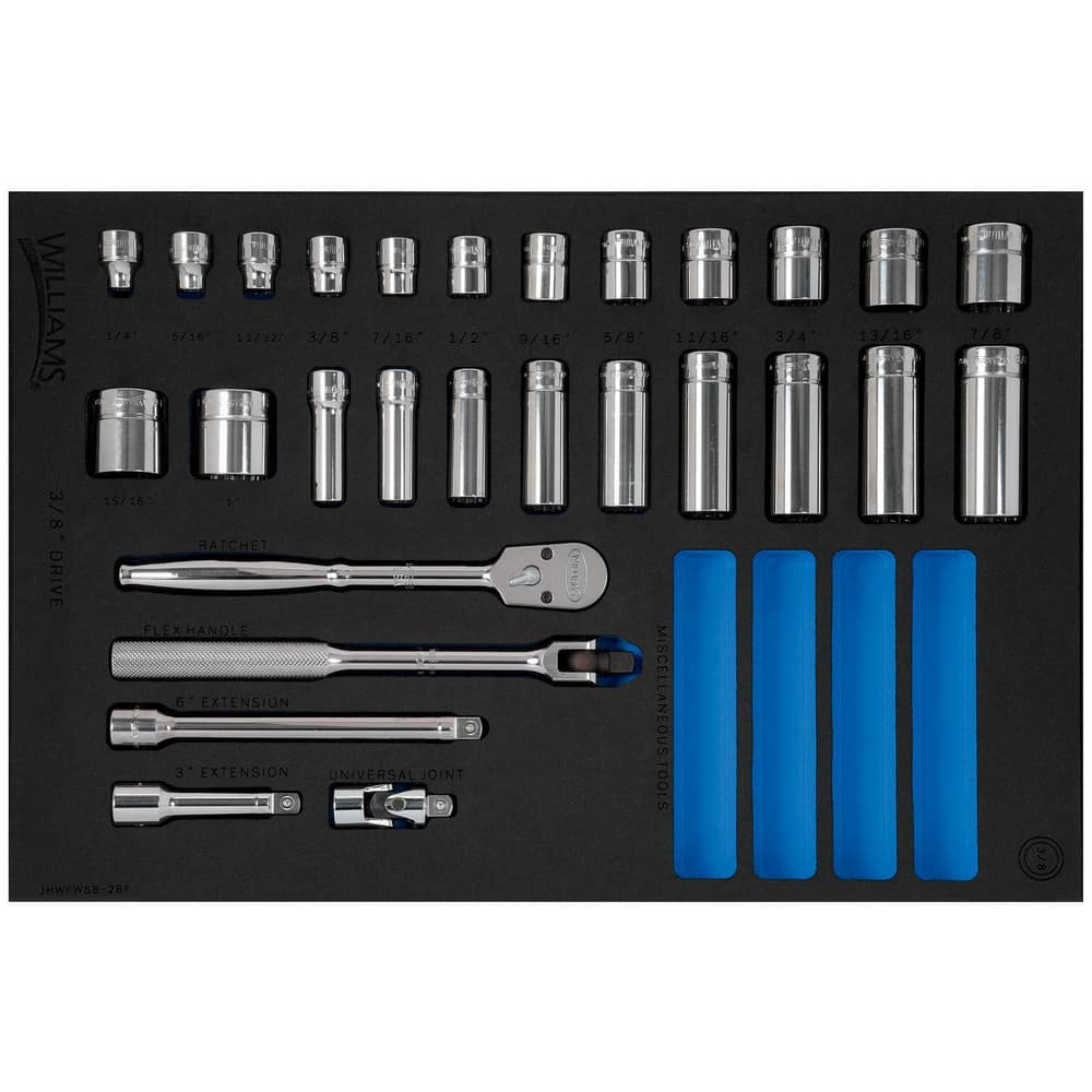 Socket Sets, Set Type: Deep, Standard , Measurement Type: SAE , Drive Size: 3/8 , Minimum Size (Inch): 1/4 , Maximum Size (Inch): 7/8  MPN:JHWFWSB-28F