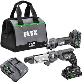 Flex Brushless 2 Tool Combo Kit w/ Drywall Screw Gun Magazine & Cut Out Tool 24V FXM203-2A