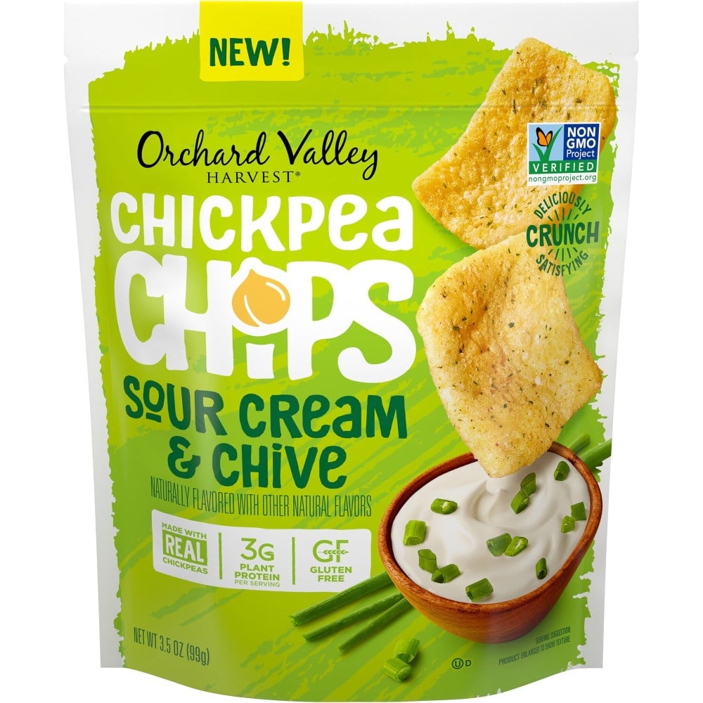 Orchard Valley Harvest Sour Cream and Chive Chickpea Chips - Gluten-free, Individually Wrapped - Sour Cream & Onion - 1 Serving Bag - 3.50 oz - 6 / Carton (Min Order Qty 3) MPN:V14027