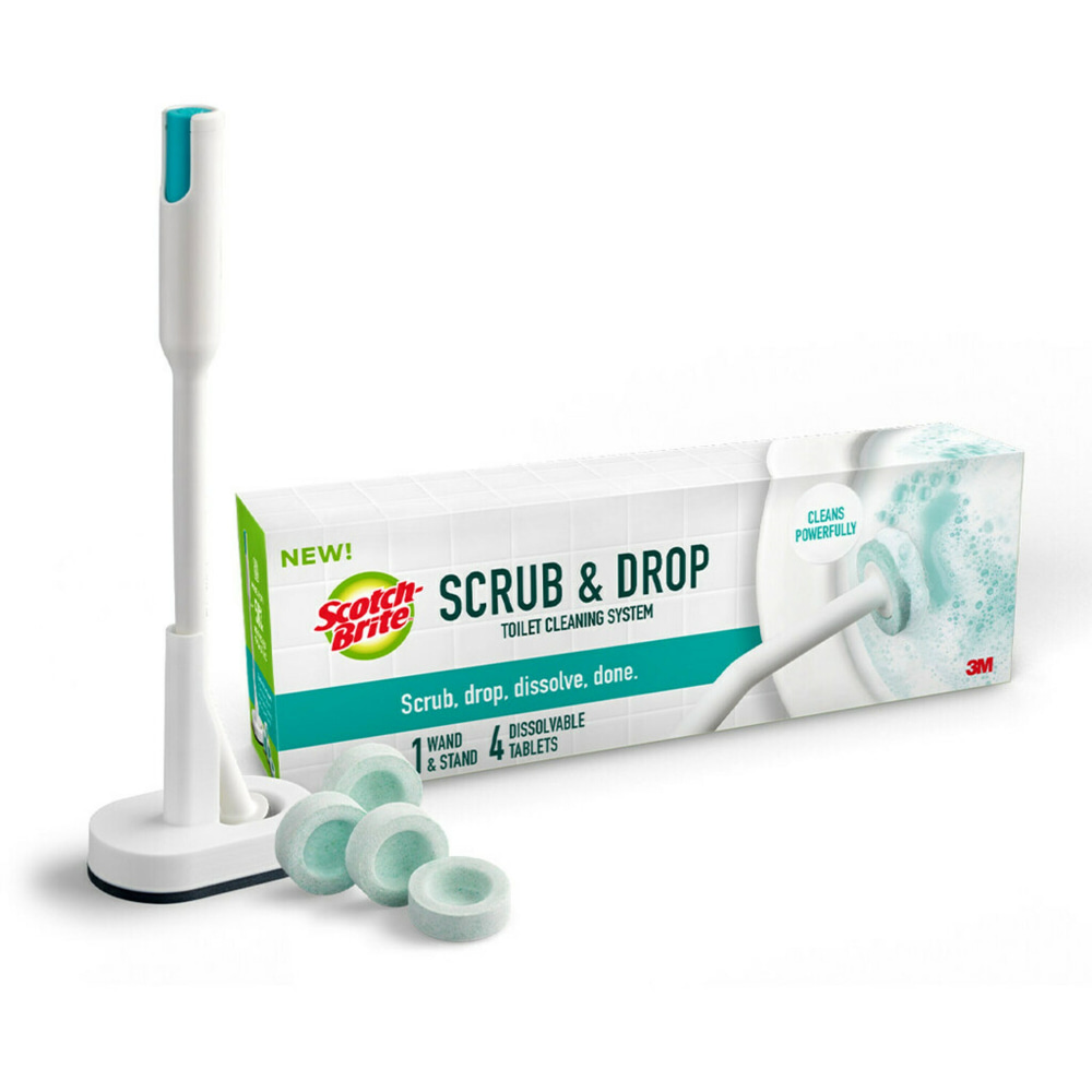 Scotch-Brite Scrub & Drop Toilet Bowl Cleaner System, 50% Recycled, 1 Toilet Wand, 1 Stand, and 4 Disposable Toilet Cleaner Tablets (Min Order Qty 5) MPN:559-SD-SK-4