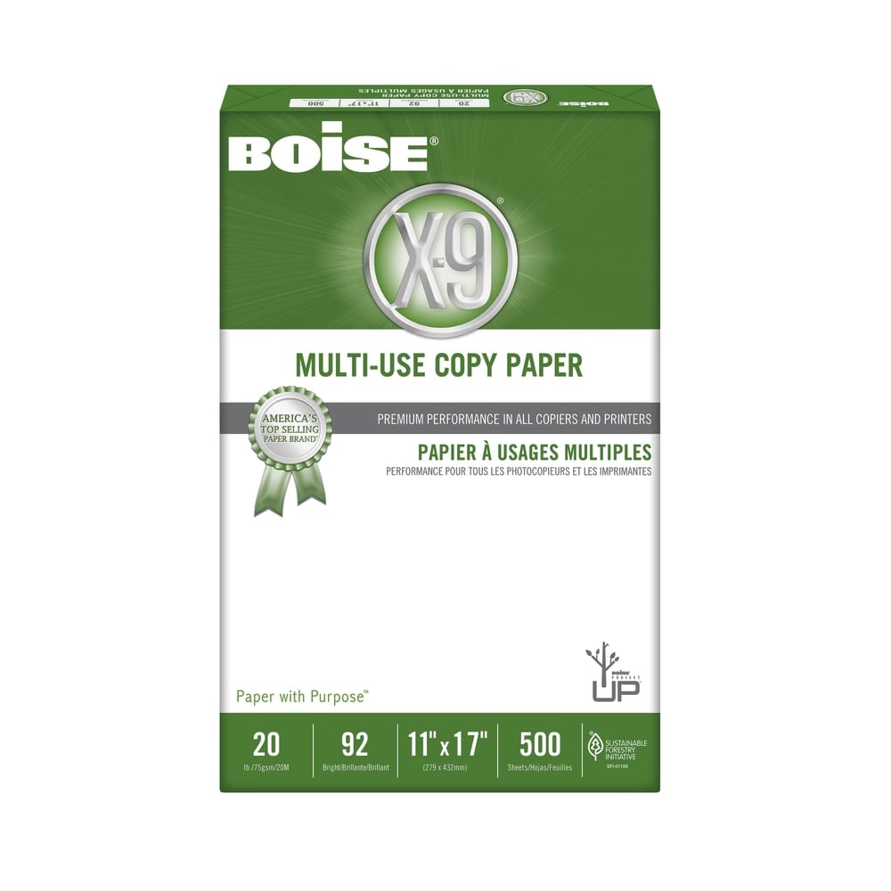 Boise X-9 Multi-Use Printer & Copy Paper, White, Ledger (11in x 17in), 500 Sheets Per Ream, 20 Lb, 92 Brightness (Min Order Qty 6) MPN:OX-9007
