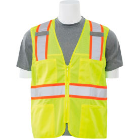 ERB® Aware Wear® S149 ANSI Class 2 Safety Vest Zipper Closure L Hi-Viz Lime WEL61832HLLG