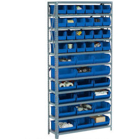 GoVets™ Steel Open Shelving with 15 Blue Plastic Stacking Bins 6 Shelves - 36x12x39 242BL603