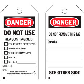 Brady® 86533 Danger Do Not Use Tag 2 Sided 10/Pkg Polyester 3
