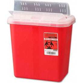 Covidien 2-Gallon Biohazard Sharps Container with Horizontal-Drop Opening Lid Red CVDS2GH100651