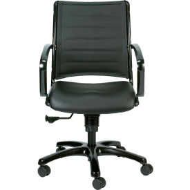 Eurotech Europa Mid Back Chair - Black Leather - Non-Adjustable Arms LE222TNM-BLKL
