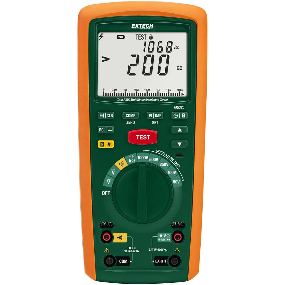 Electrical Insulation Resistance Testers & Megohmmeters, Display Type: LED, LCD , Power Supply: AA Batteries , Resistance Capacity (Megohm): 10M  MPN:MG325-NIST