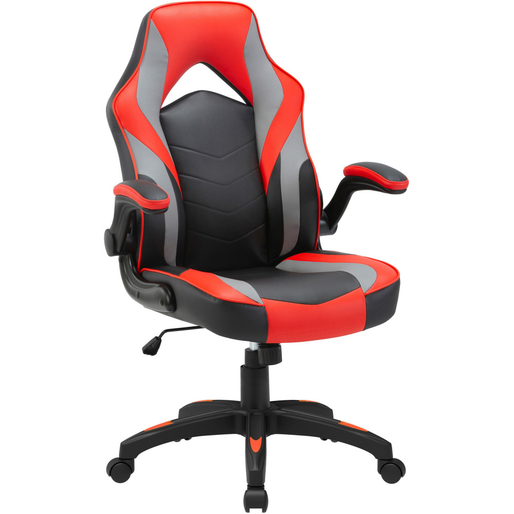 Lorell High-Back Gaming Chair - For Gaming - Vinyl, Nylon - Red, Black, Gray MPN:84394