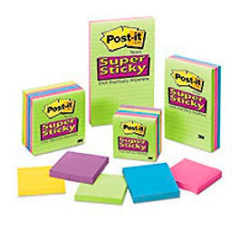 Post-it® Notes Super Sticky Pads Energy Boost Collection Colors 3x3 90 Sheets/Pad 5 Pads/PK 6545SSUC
