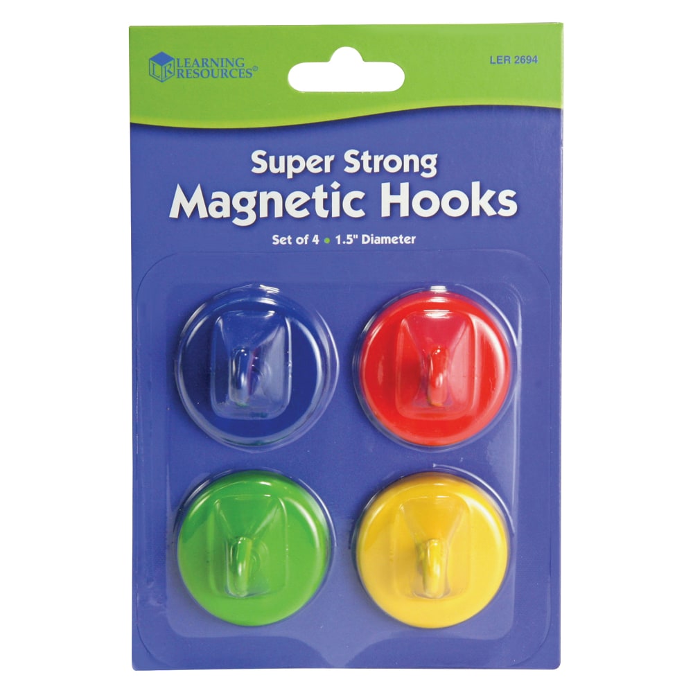 Learning Resources Super Strong Magnetic Hooks Set - for Pocket Chart, Flip Book, Hall Pass, Decoration - Metal - Red, Blue, Green, Yellow - 4 / Pack MPN:LER2694