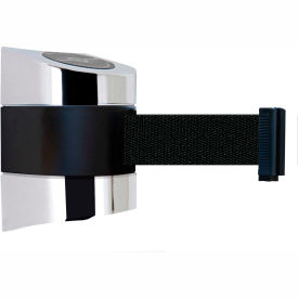 Tensabarrier®Wall Mount Retractable Belt Barrier 24' Black Belt Chrome Case 897-24-S-1P-NO-B9X-C