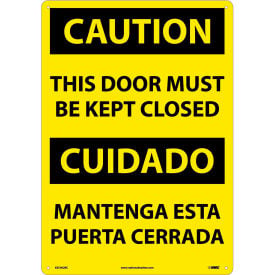 NMC™ Bilingual Plastic Sign Caution This Door Must Be Kept Closed 14