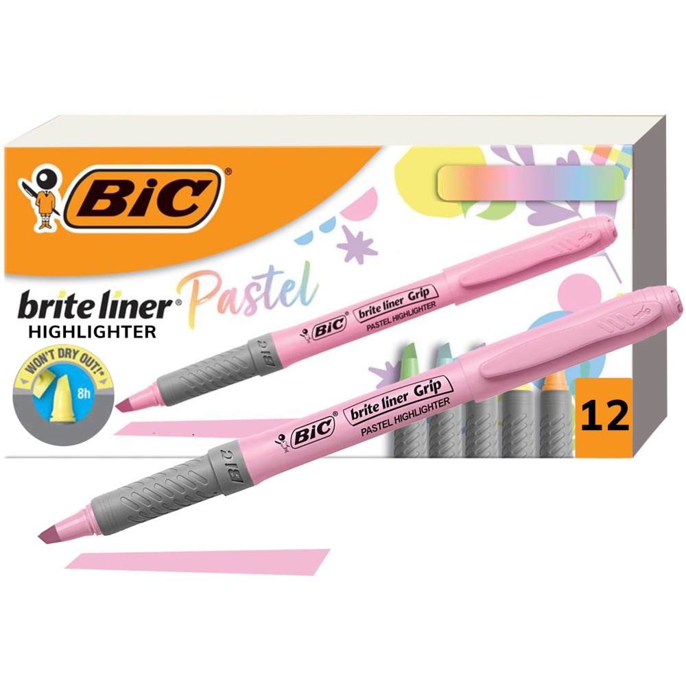 BIC Brite Liner Grip Highlighters, Assorted, 12 Pack - 1.6 mm Marker Point Size - Chisel Marker Point Style - GBLD11AST MPN:GBLD11AST