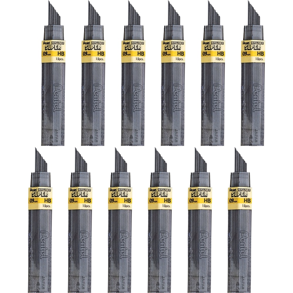 Pentel Super Hi-Polymer Leads - 0.9 mm, Bold Point - HB - Black Lead - 15/Tube - 12 / Box MPN:509HBBX