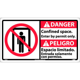 NMC™ Bilingual Plastic Sign Danger Confined Space Enter By Permit Only 18