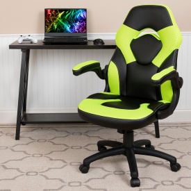 Flash Furniture X10 Racing Style Gaming Chair w/Flip-up Arms LeatherSoft Neon Green/Black 00095-GN-GGCH-