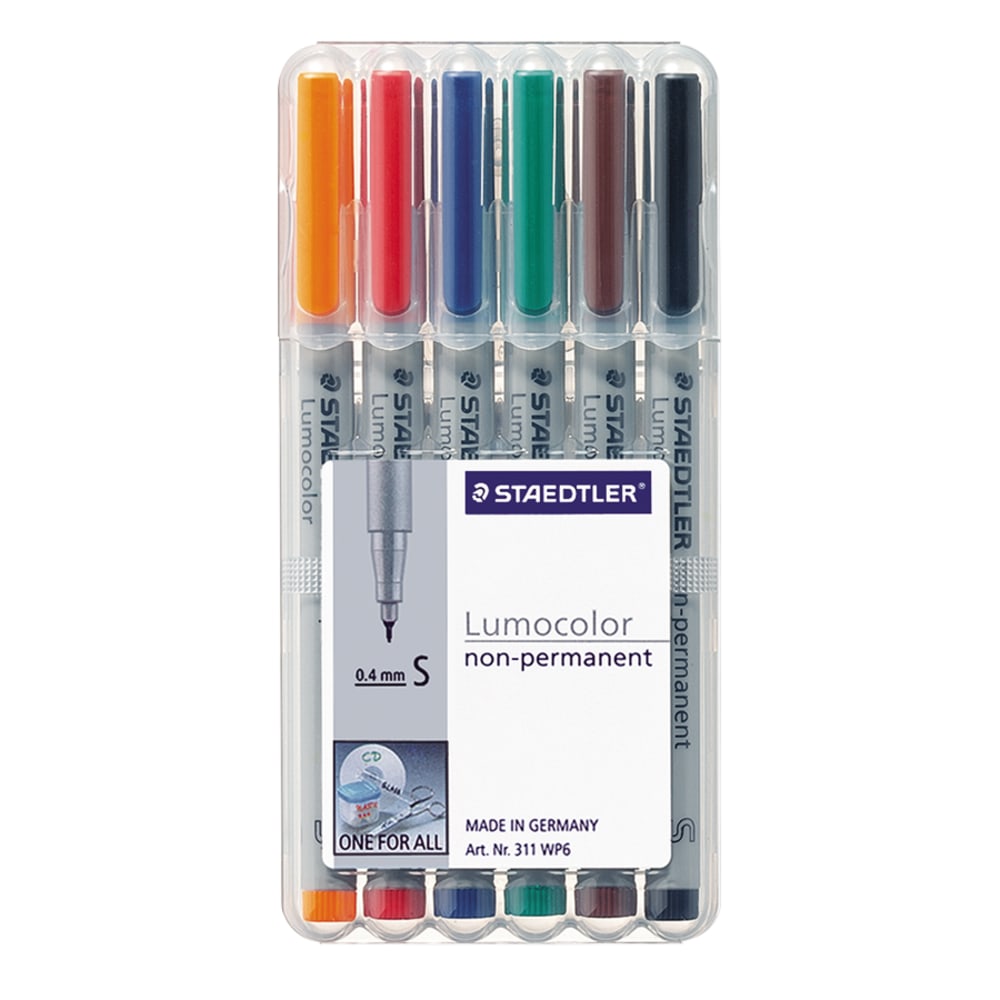 Staedtler Lumocolor 80% Recycled Nonpermanent Markers, Ultra Fine, Assorted Colors, Pack Of 6 MPN:311WP6