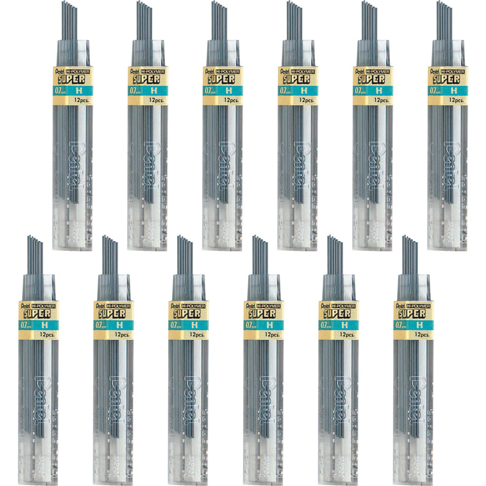 Pentel Super Hi-Polymer Leads - 0.7 mm, Medium Point - H - Black Lead - 12/Tube - 12 / Box MPN:50HBX