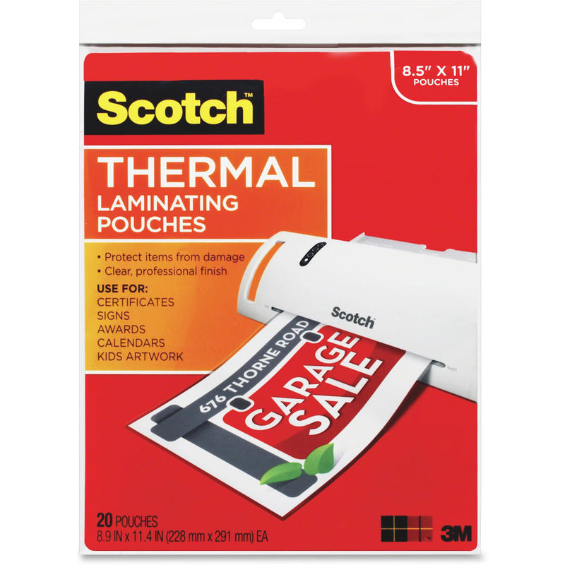 Scotch Front and Back Thermal Laminating Pouches, 9in Width, Glossy MPN:MMMTP385420