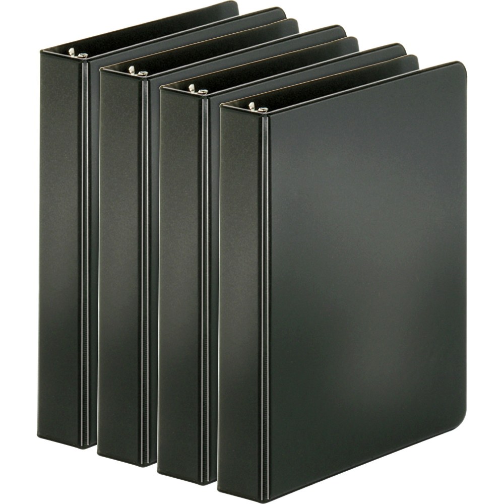 Business Source Basic Round Ring Binders, 1in Ring, Black, Pack Of 4 MPN:28523BD