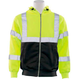 ERB® Aware Wear® W375B Hooded Sweatshirt with Zipper ANSI Class 3 L Hi-Viz Lime/Black WEL62986LBLG