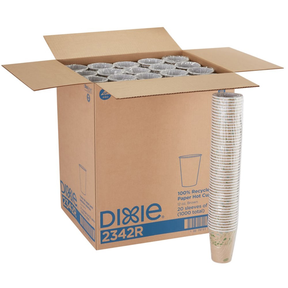 Dixie ecosmart 100% Recycled Fiber Hot Cups, 12 Oz, Brown, 50 Cups Per Pack, Case Of 20 Packs MPN:2342R