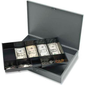 Sparco Steel Cash Box 15500 w/10 Compartment Tray Keyed Lock 10-1/2