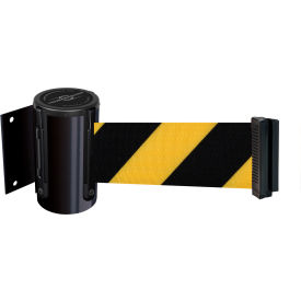 Tensabarrier® Wall Mount Retractable Belt Barrier 13' Black/Yellow Belt Black Case 896-S-33-MAX-D4-C