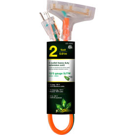 GoGreen Power 12/3 2' 3-Outlet Heavy Duty Extension Cord GG-15302 Lighted End GG-15302