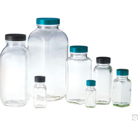 Qorpak® 8oz Clear French Square with 43-400 Green Thermoset F217 & PTFE Lined Cap 24PK GLC-01336