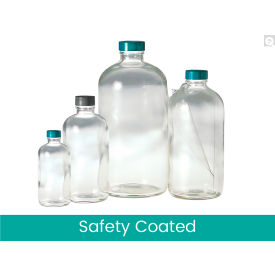 Qorpak® 4oz Safety Coated Clear Boston Round Bottle with 22-400 neck finish bottle only 128PK GLA-04900