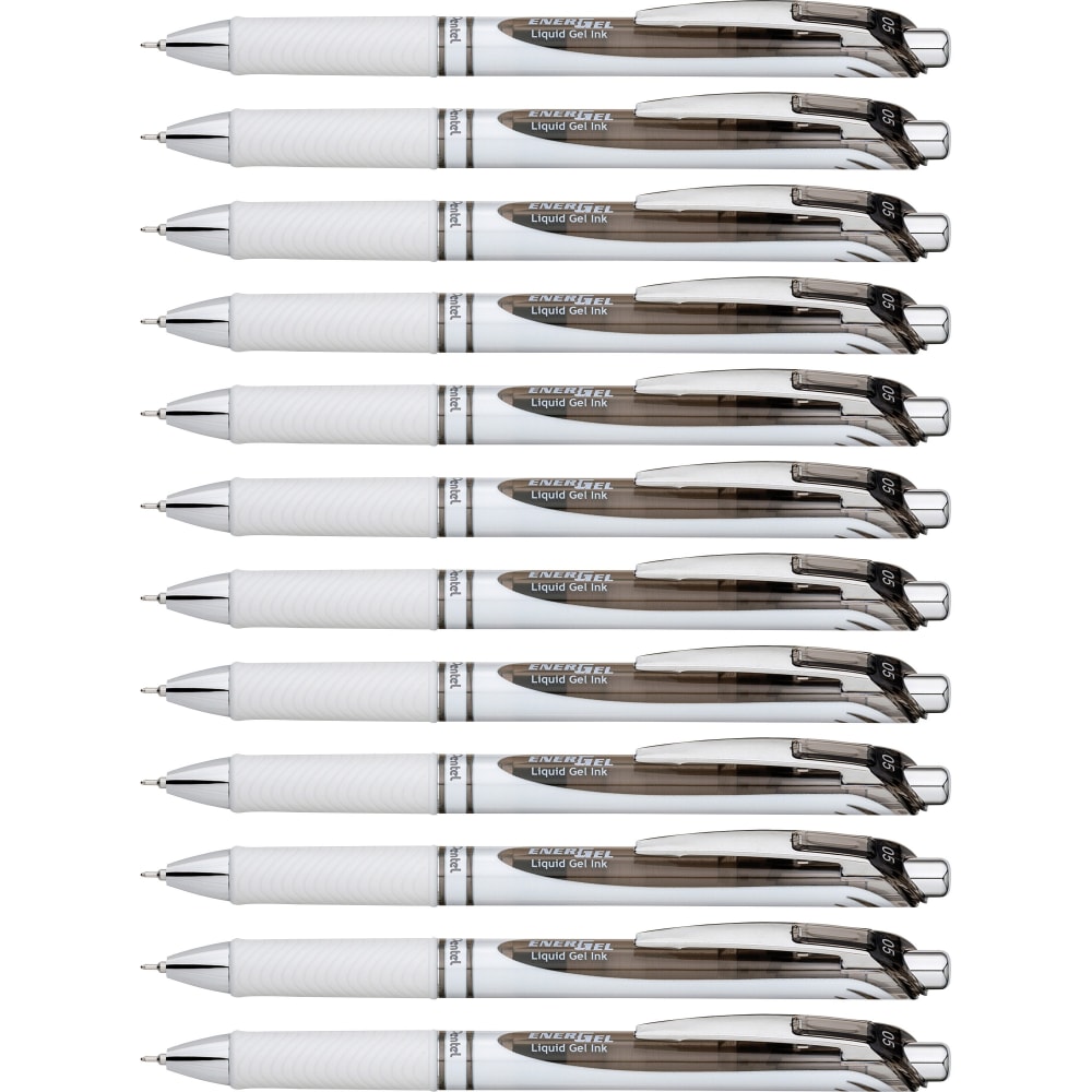 Pentel EnerGel Pearl Liquid Gel Pens, Pack Of 12, Fine Point, 0.5 mm, Pearl White Barrel, Black Ink MPN:BLN75PWADZ