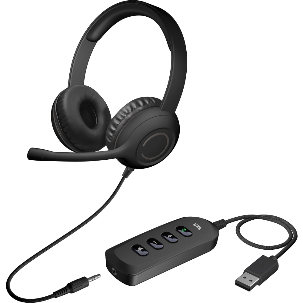 Cyber Acoustics Stereo Headset with USB & 3.5mm - Stereo - Mini-phone (3.5mm), USB Type A - Wired - 20 Hz - 20 kHz - Over-the-head - Binaural - Circumaural - 5 ft Cable - Noise Cancelling, Uni-directional Microphone - Black (Min Order Qty 3) MPN:AC-5812