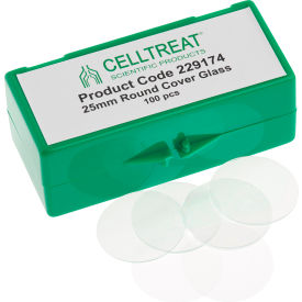CELLTREAT® 25mm Round Cover Glass Fits 6 Well Plate Sterile 100/PK 229174