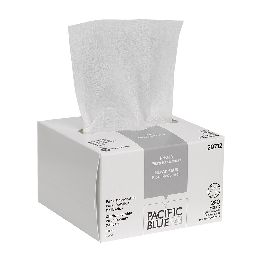 Pacific Blue Basic by GP PRO Accuwipe 1-Ply Disposable Delicate Task Wipers, 100% Recycled, 260 Sheets Per Roll, Case Of 60 Rolls MPN:29712