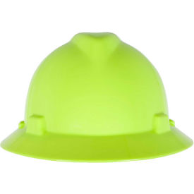 MSA V-Gard® Slotted Full-Brim Hat With 1-Touch Suspension Hi-Viz Yellow-Green 10061516 - Pkg Qty 20